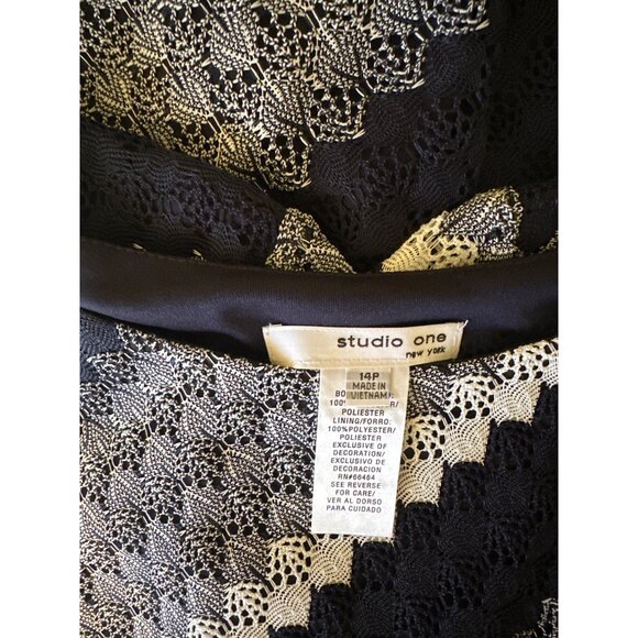 💖Studio One NY Women's Size 14P Lace Chevron Dress With Belt - Picture 6 of 6